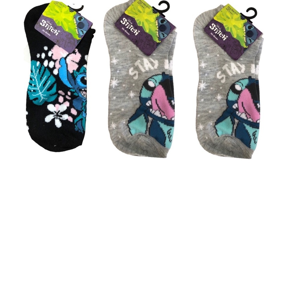 3pairs Disney Lilo+Stitch Stitch grey & black base no show socks new FREE